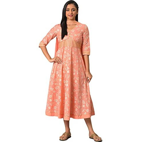 Orange Zari Embroidered Dress And Dupatta (Size Xl)-24Auas13927-506415