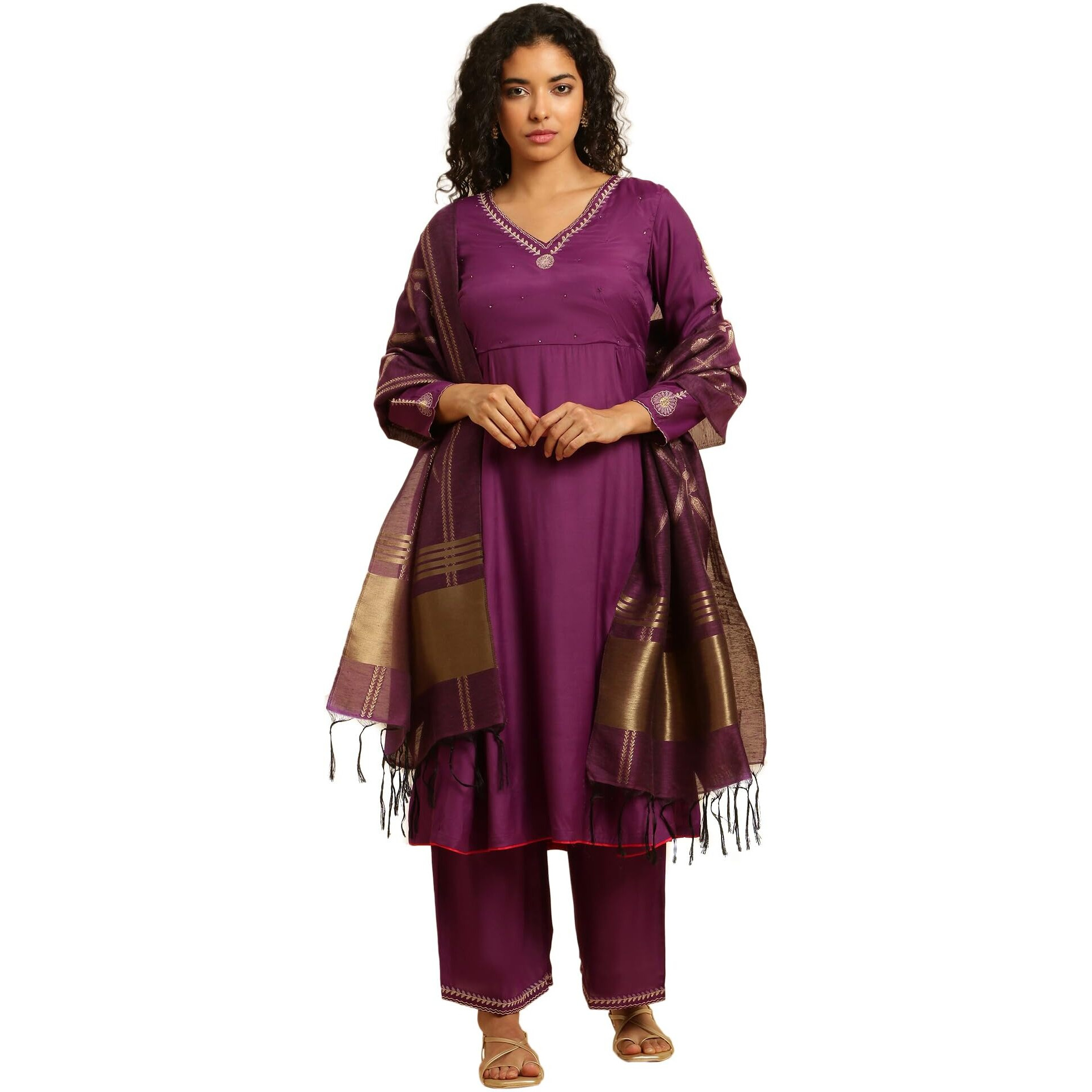 W For Woman Purple Anarkali Festive Kurta, Parallel Pants And Dupatta Set_24Auws19526-220316_2Xl