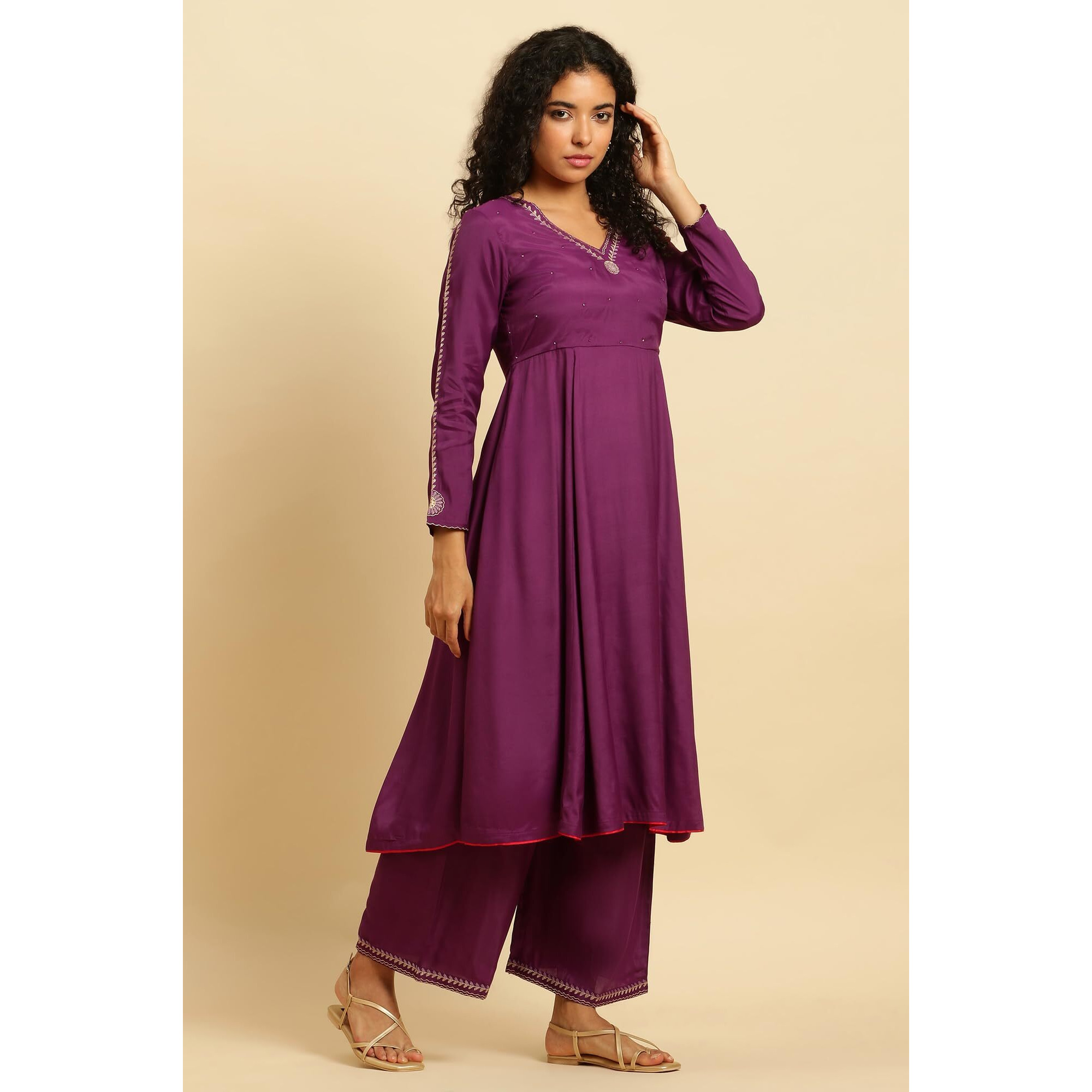 W For Woman Purple Anarkali Festive Kurta, Parallel Pants And Dupatta Set_24Auws19526-220316_2Xl