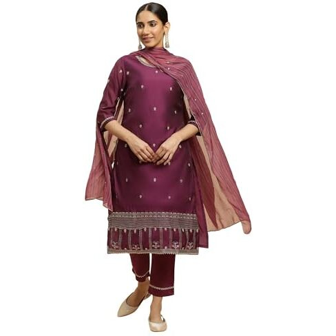 W For Woman Purple Metallic Embroidered Kurta, Pants And Dupatta Set_24Auws10295-220629_2Xl