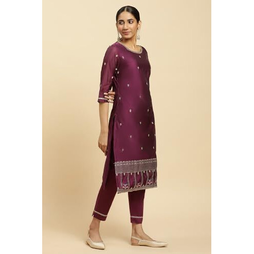 W For Woman Purple Metallic Embroidered Kurta, Pants And Dupatta Set_24Auws10295-220629_2Xl