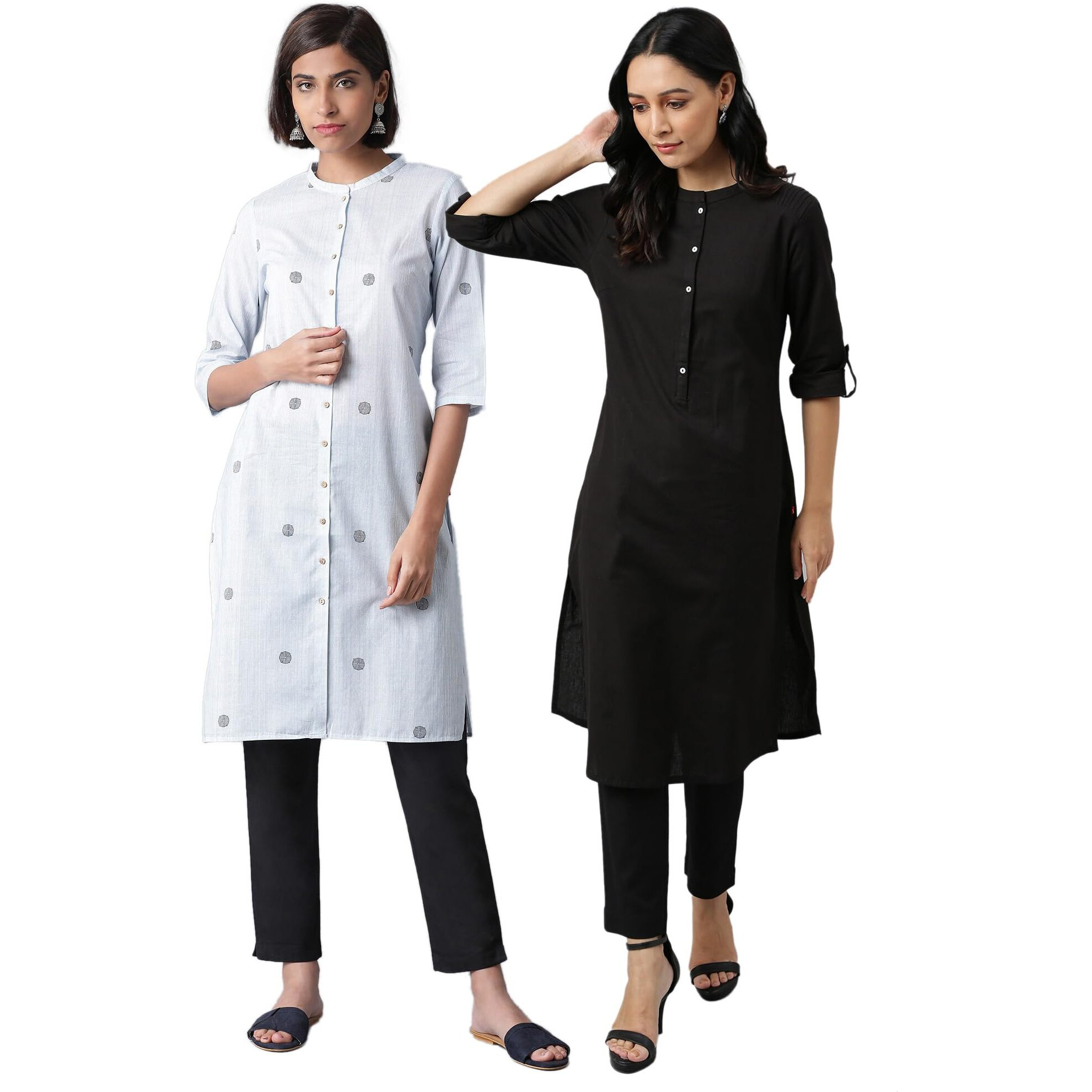 W For Woman Cotton Kurtas Combo | Straight Cotton Kurtas For Women Combo Pack Of 2 Light Blue