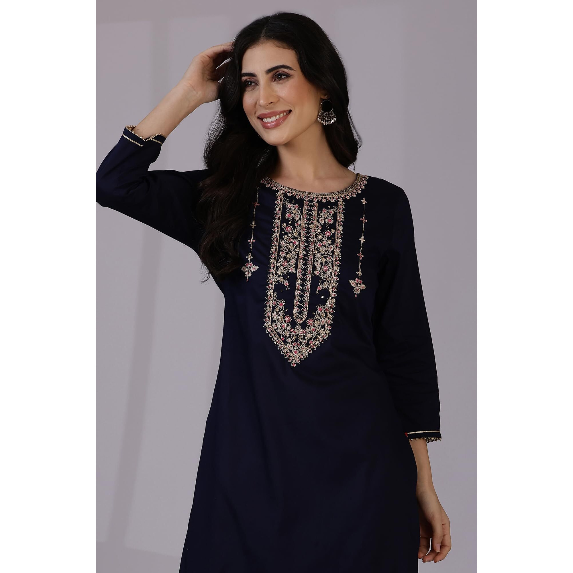 W For Woman Wine Embroidered Festive Straight Kurta (Size Xs)-24Austw10274-704729