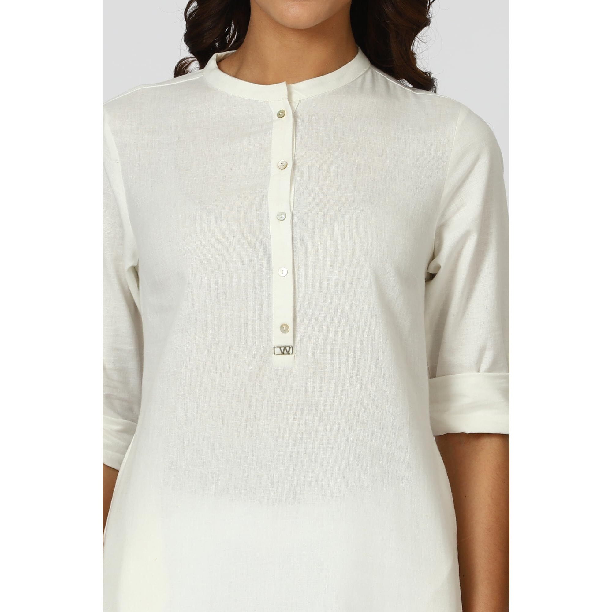 W For Woman White Solid Cotton Blend Straight Kurta (Size L)-24Onw12285-222985
