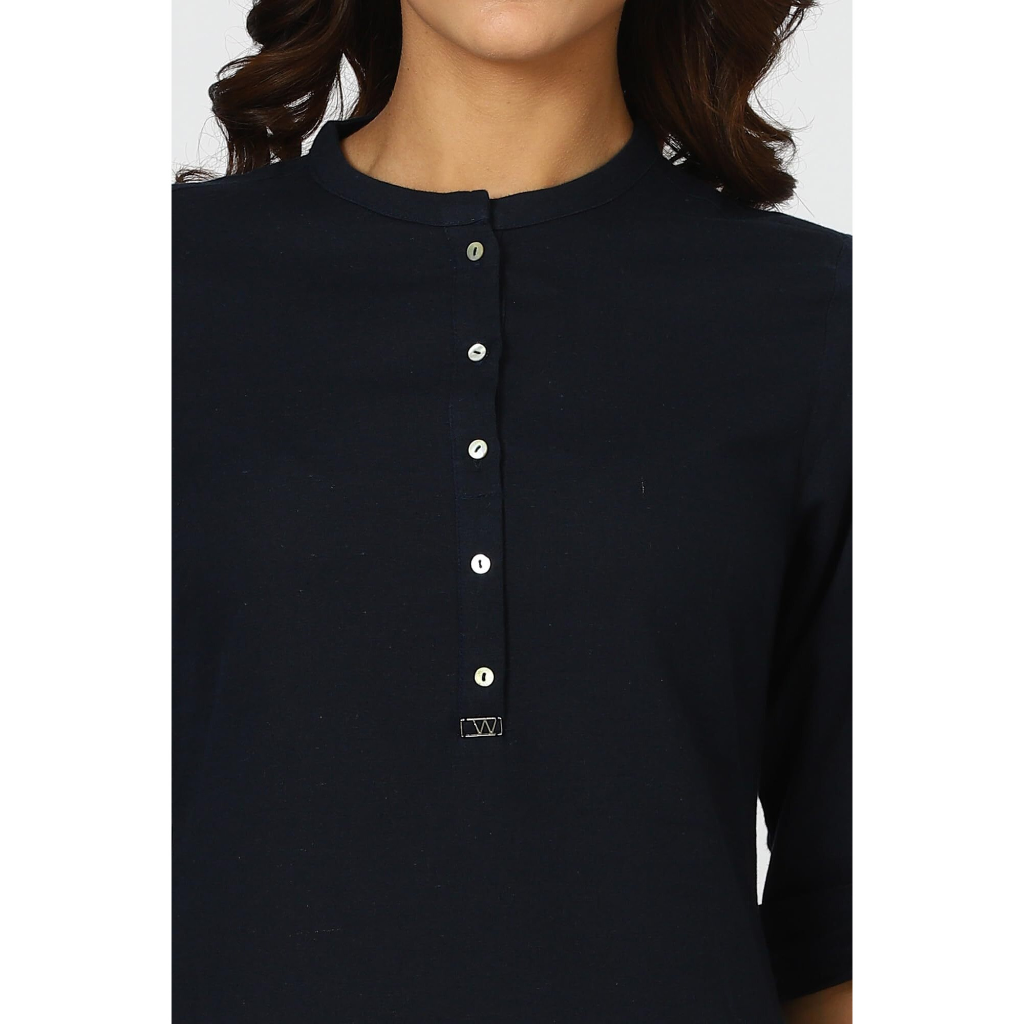 W For Woman Blue Solid Cotton Blend Straight Kurta (Size Xl)-24Onw12285-222986