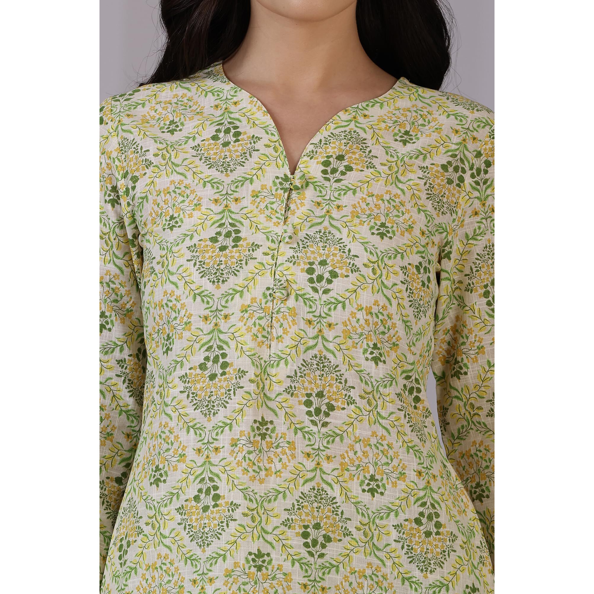 W For Woman Off-White Floral Printed Pure Cotton A-Line Kurta And Pants Co-Ord Set (Size L)-Ws12336-125449