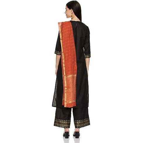 Ketch Polyester Womens Kurta&Duppatapalazzo (Khk3000308_Black