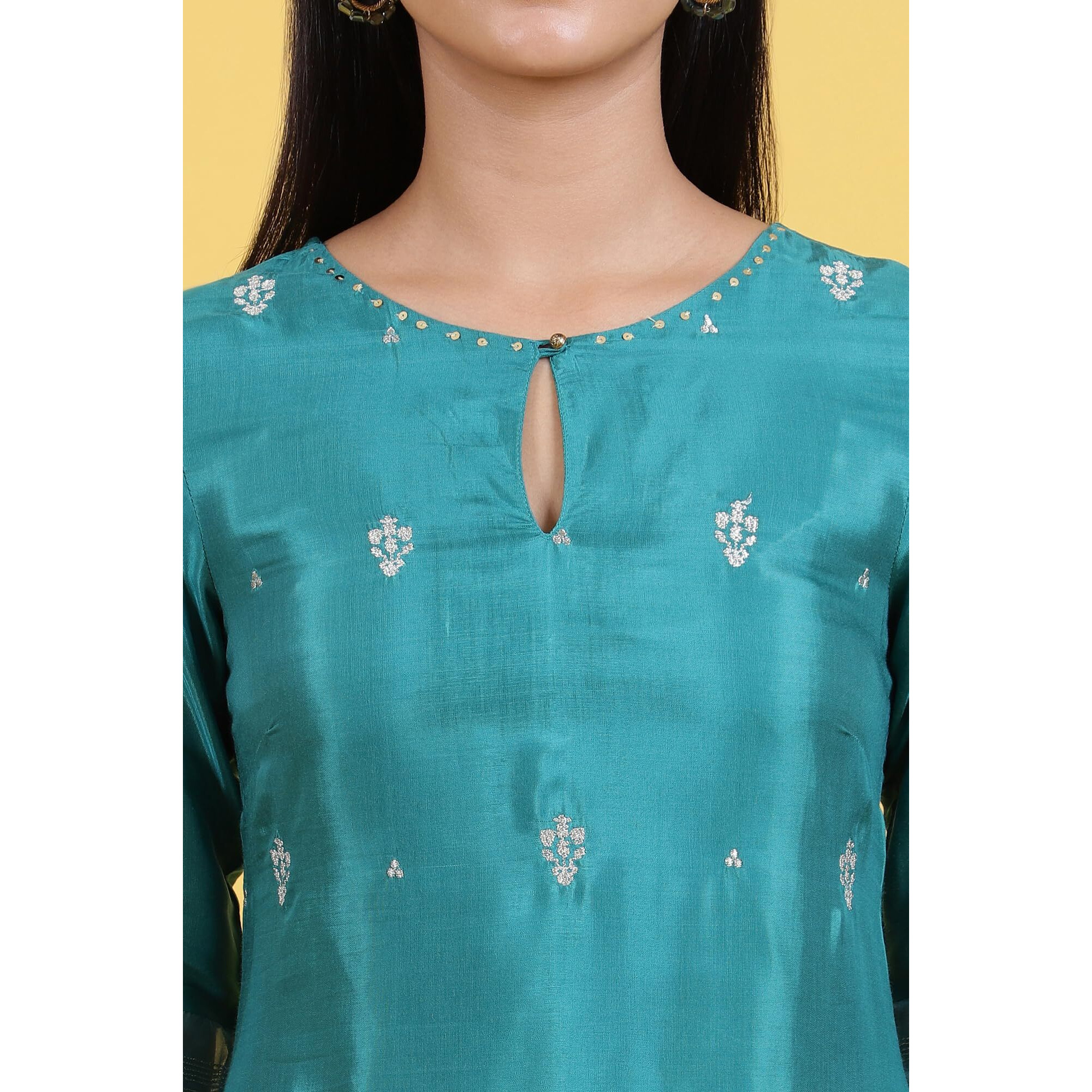W For Woman Blue Embroidered Rayon Straight Kurta And Straight Pants Set (Size S)-Ws12306-223051