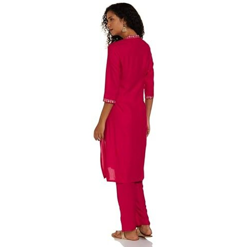 W For Woman Pink Glitter Printed Embroidered Straight Kurta And Straight Pants Set