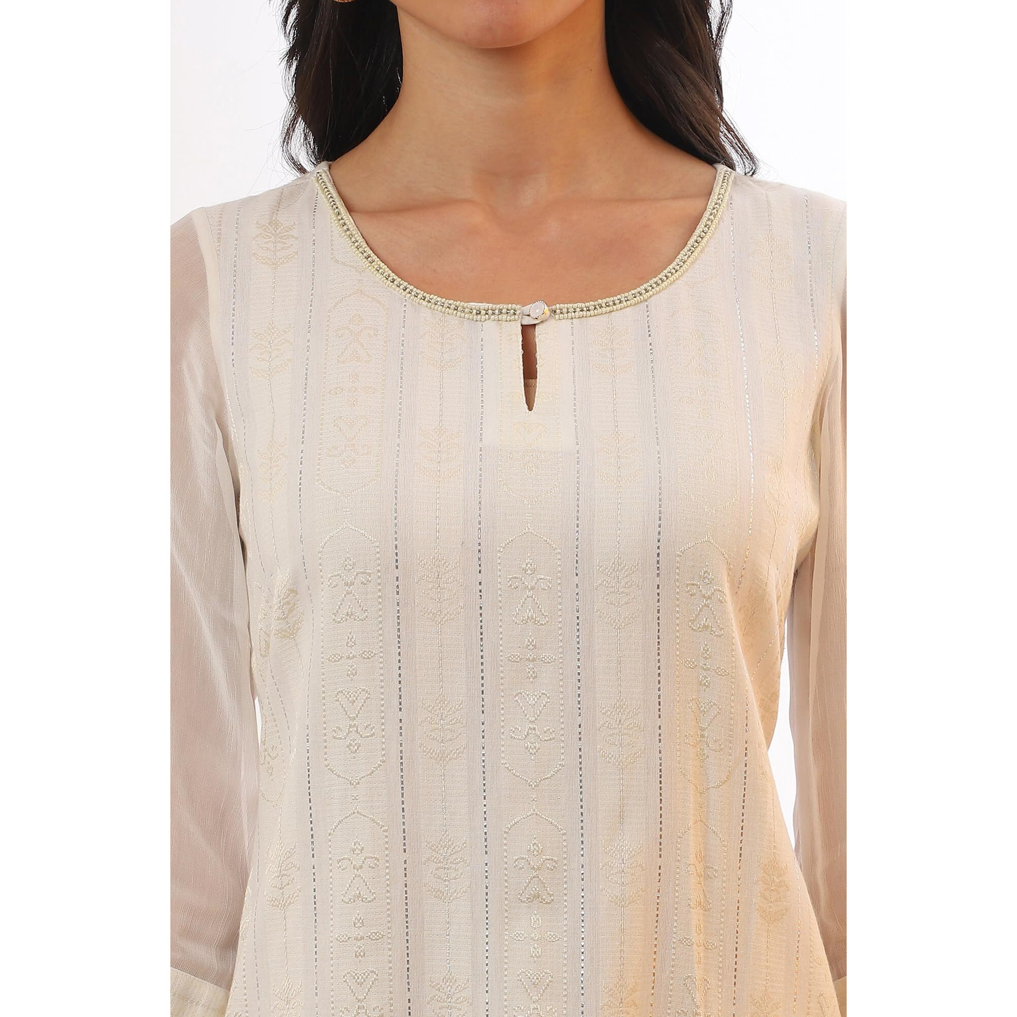 Aurelia Women's Off White Yarn Dyed Cotton Blend Straight Kurta (Size Xl)-A15539-704786