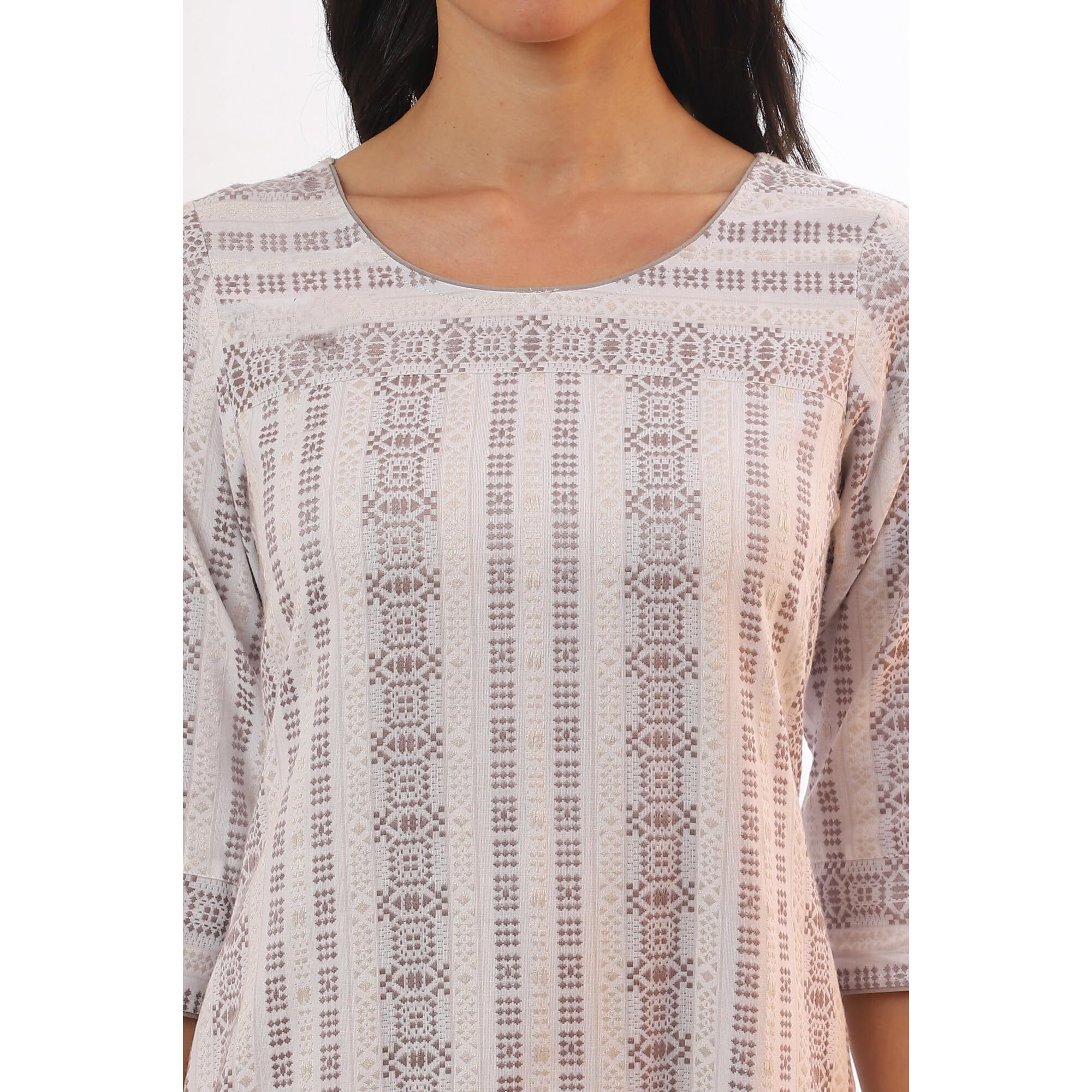 Aurelia Women's Grey Yarn Dyed Cotton Blend Straight Kurta (Size M)-A15538-705568