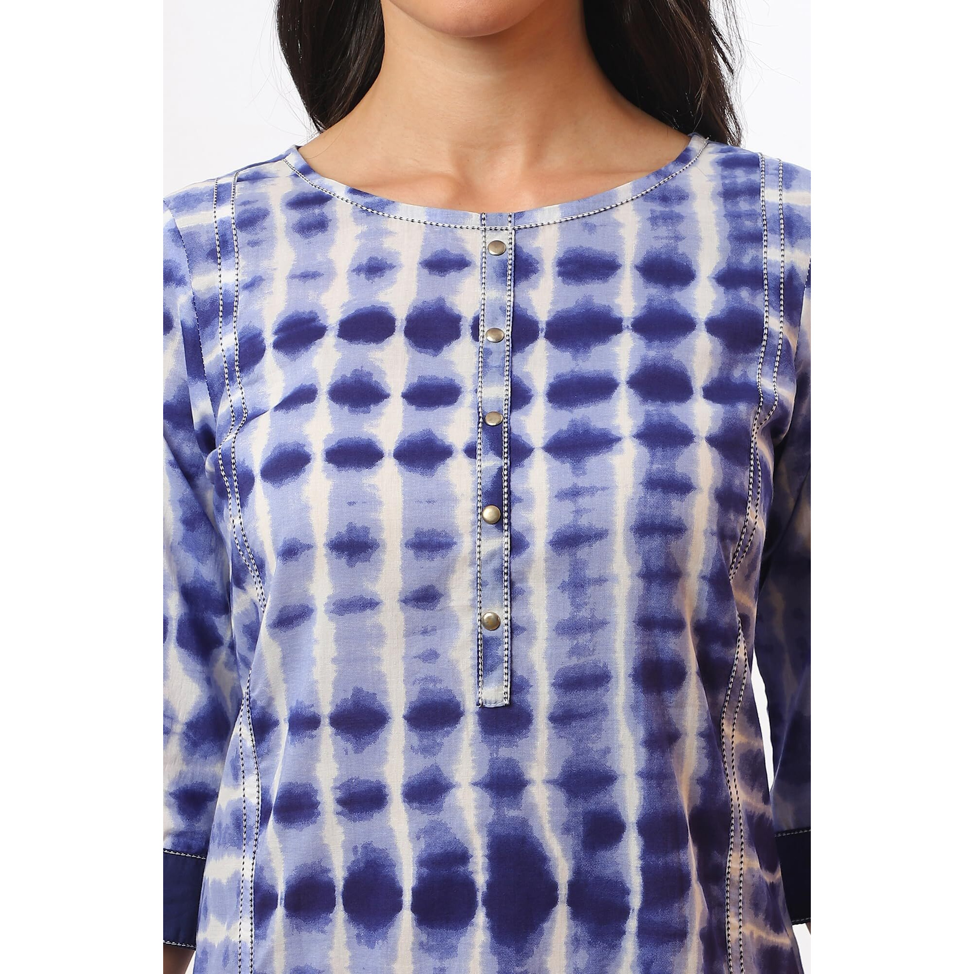 Aurelia Women's Blue Printed Pure Cotton Straight Kurta (Size L)-A15595-508802