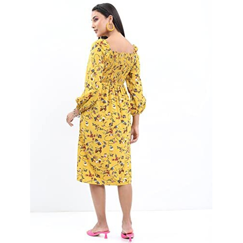 Ketch Women's Polyester Classic Calf Length Casual Dress (Khj6000031 Yellow
