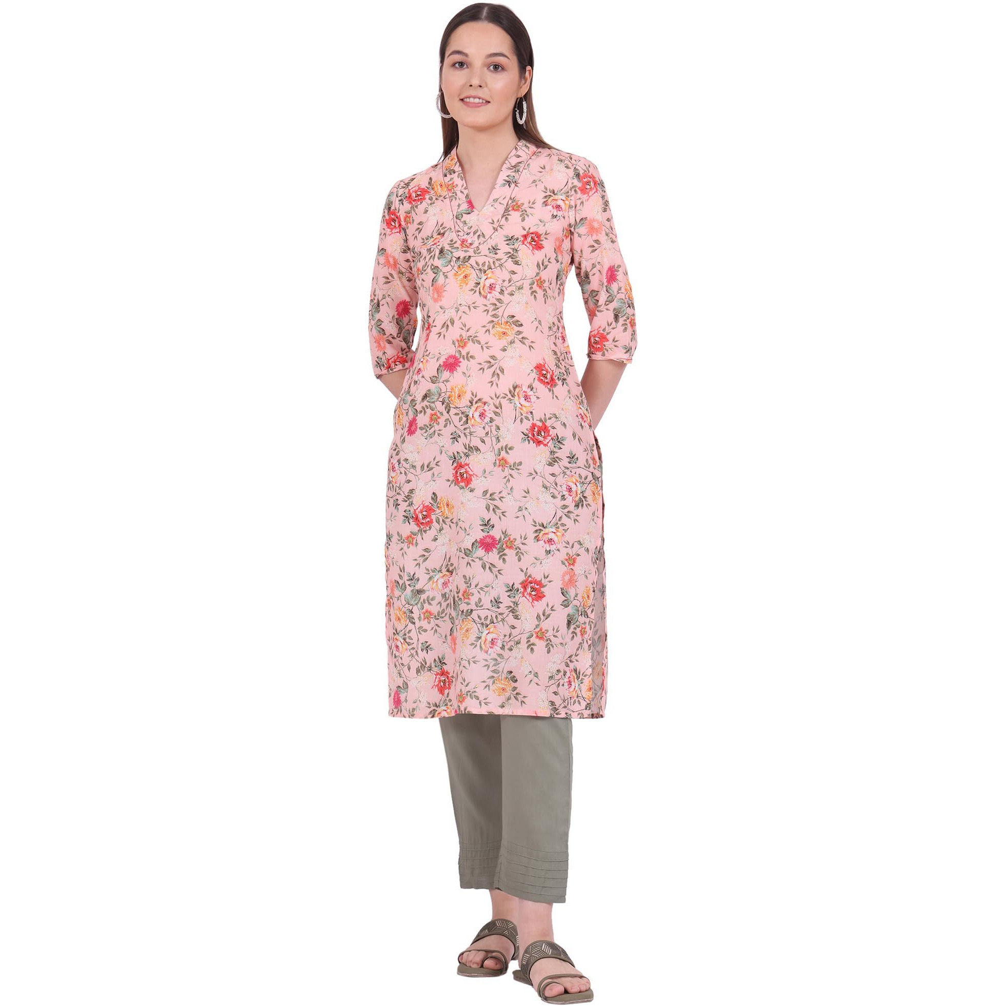 Aurelia Women's Orange Printed Straight Kurta (Size L)-A15563-508787