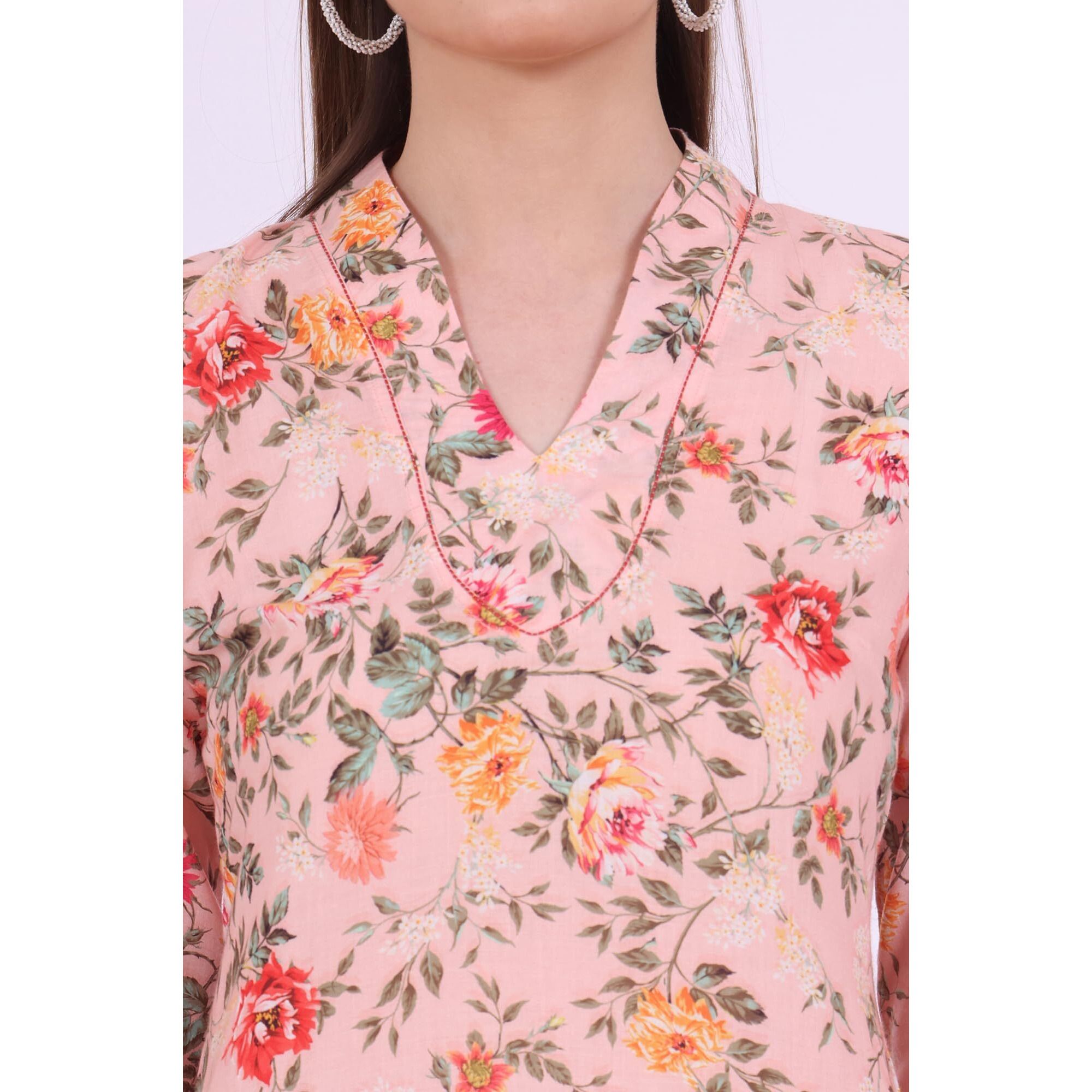Aurelia Women's Orange Printed Straight Kurta (Size L)-A15563-508787
