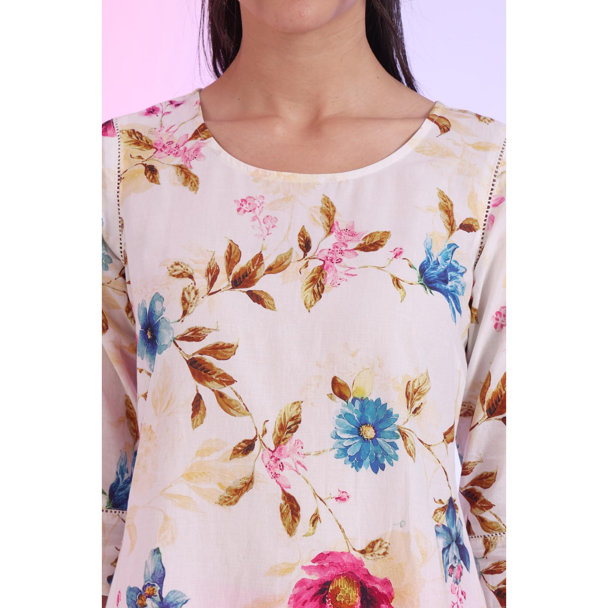 Aurelia Women's White Printed Pure Cotton Straight Kurta (Size L)-A15562-508777