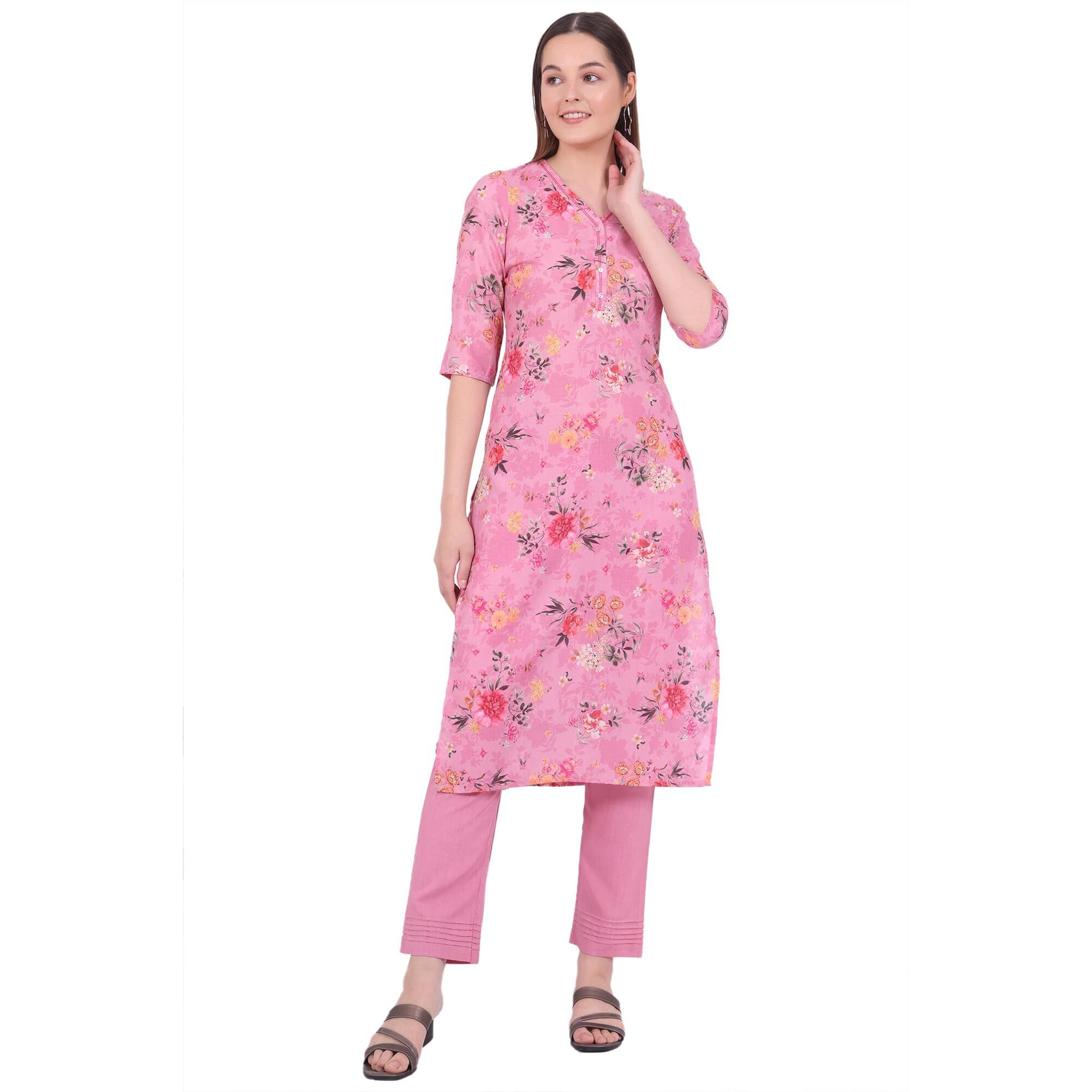 Aurelia Women's Pink Printed Straight Kurta (Size 2Xl)-A15699-508783