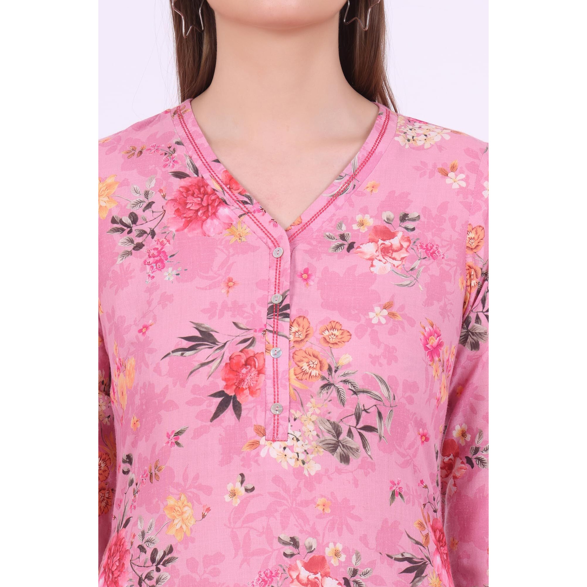 Aurelia Women's Pink Printed Straight Kurta (Size 2Xl)-A15699-508783