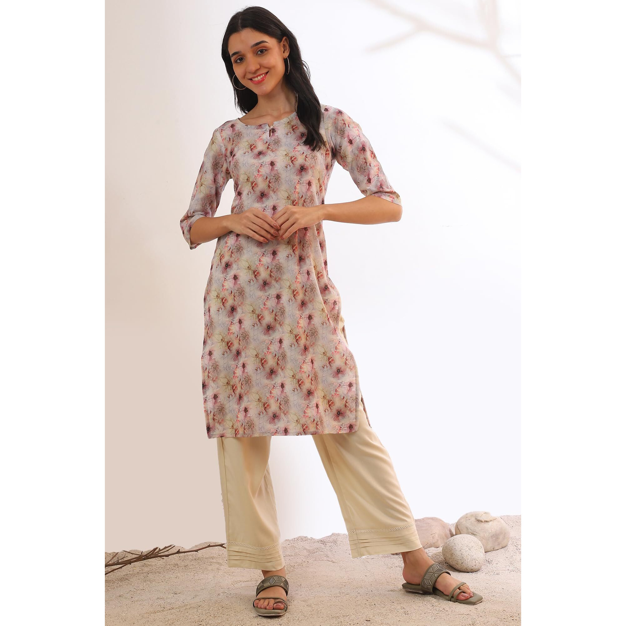 Aurelia Women's Purple Printed Pure Cotton Straight Kurta (Size Xl)-A15702-508947