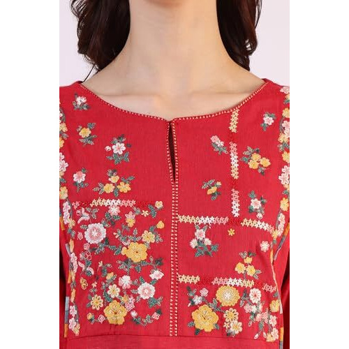 W For Woman Solid A-Line Rayon Kurta (Size L)-W11607-222339 Crimson Red