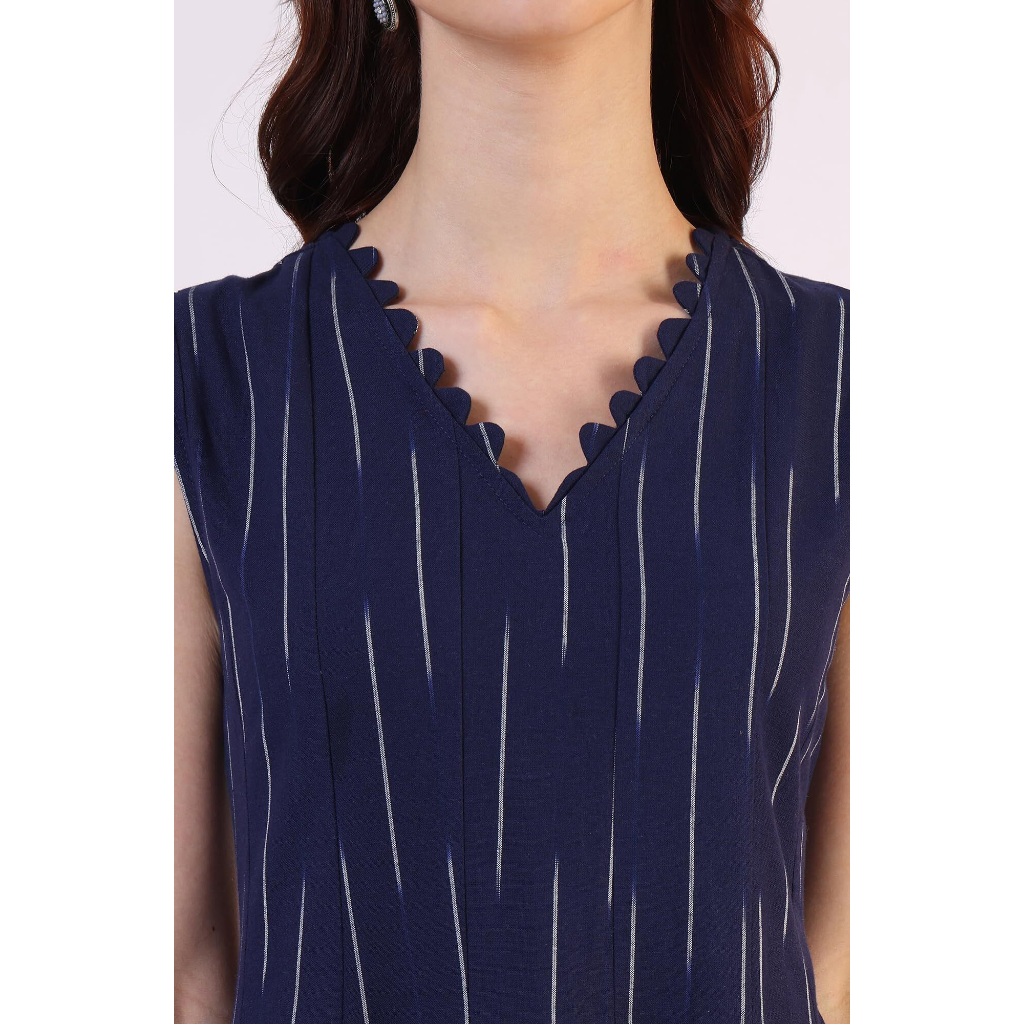 W For Woman Dyed Flared Pure Cotton Dress (Size M)-W12449-314198 Navy Blue