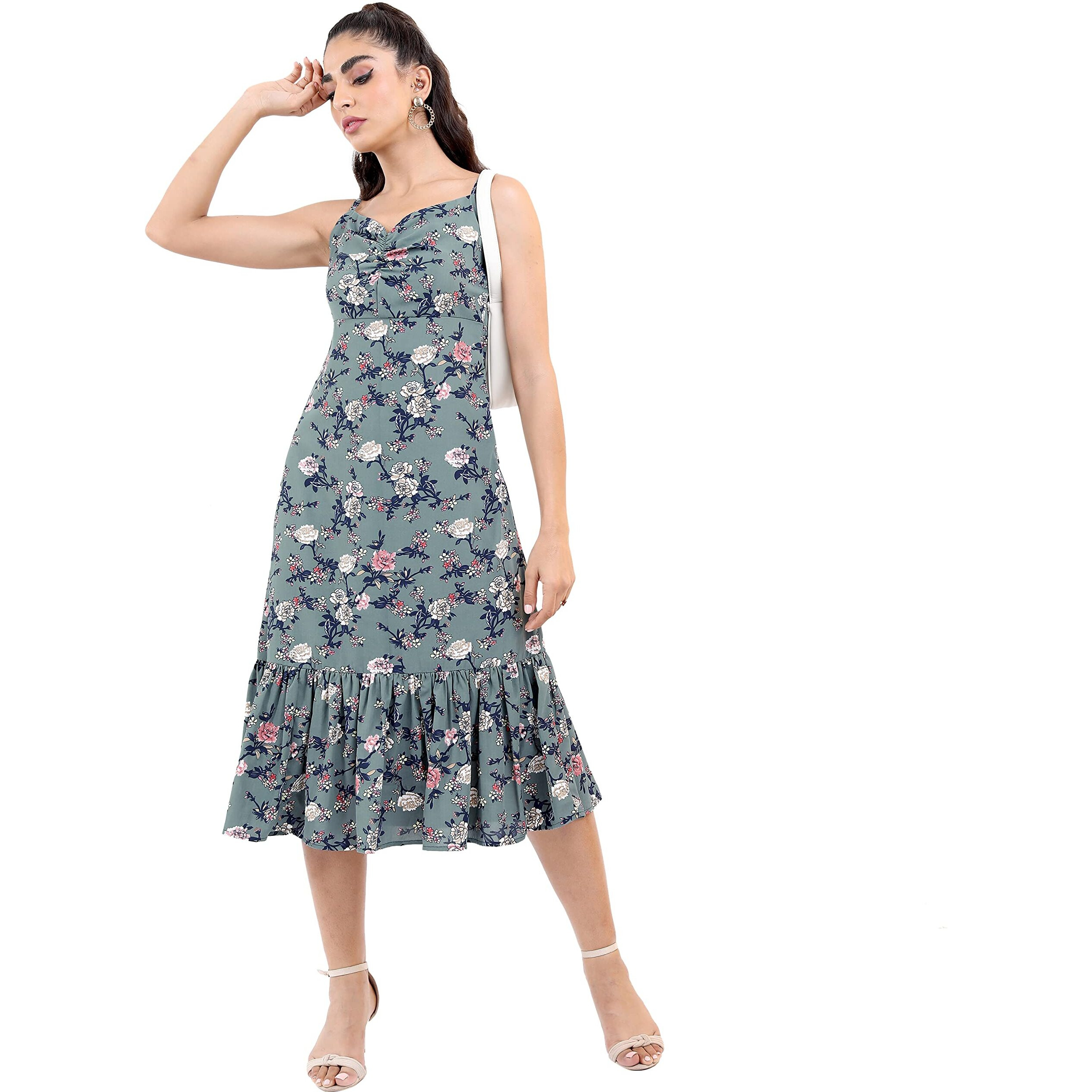 Ketch Women's Polyester Classic Calf Length Casual Dress (Khj6000055 Blue