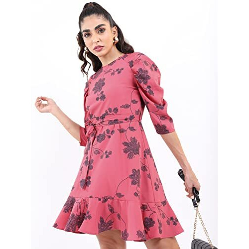Ketch Women's Polyester Classic Calf Length Casual Dress (Khj6000063 Pink