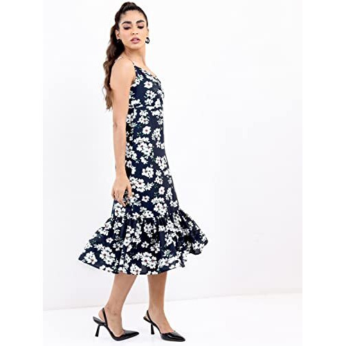 Ketch Women's Polyester Classic Calf Length Casual Dress (Khj6000065 Blue
