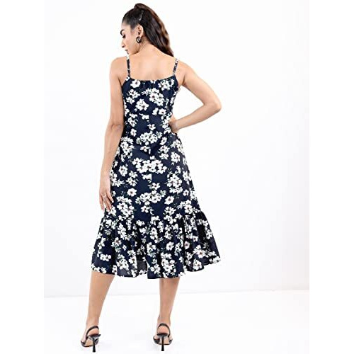 Ketch Women's Polyester Classic Calf Length Casual Dress (Khj6000065 Blue