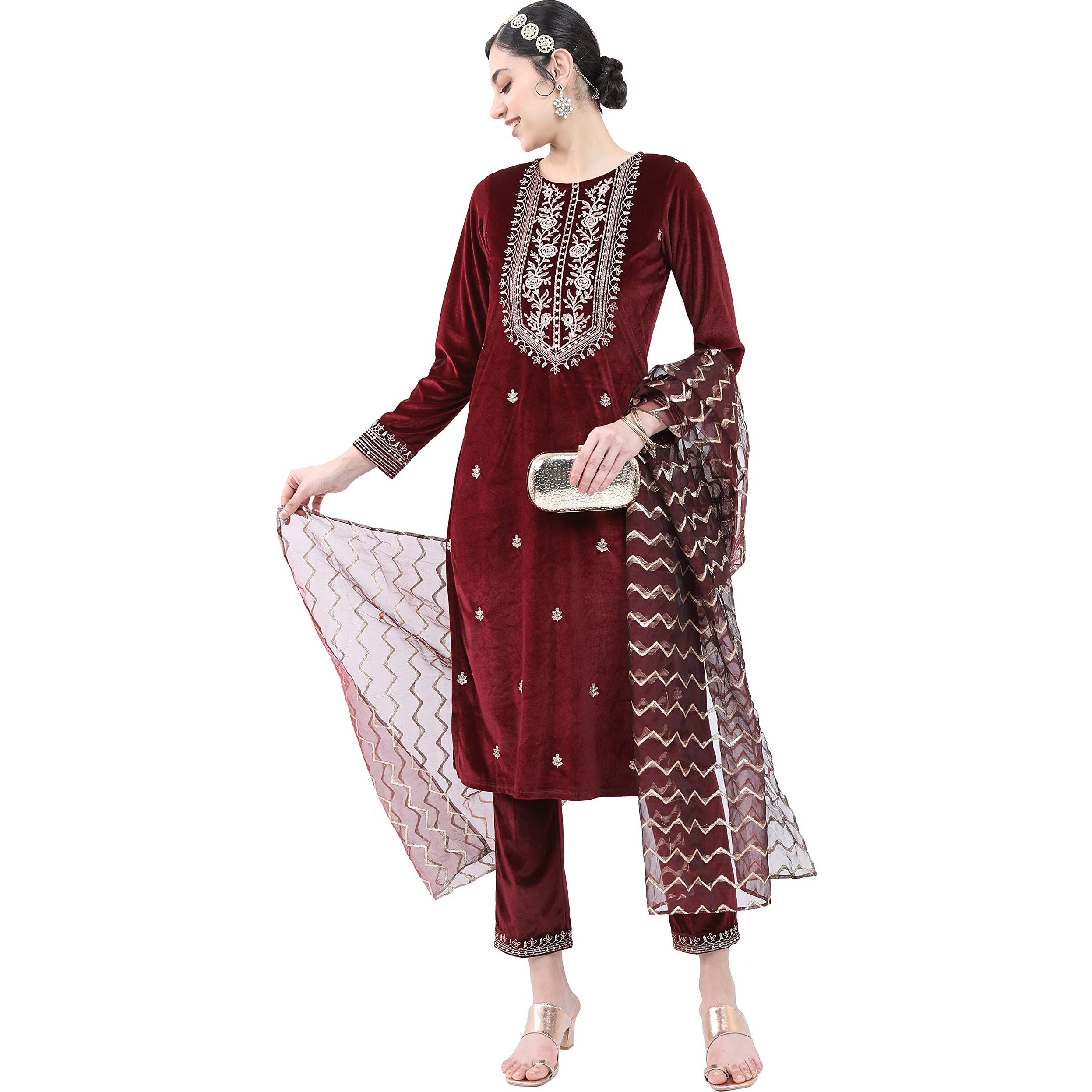 Ketch Polyester Womens Kurta&Pant&Dupatta (Khk3000434_Maroon