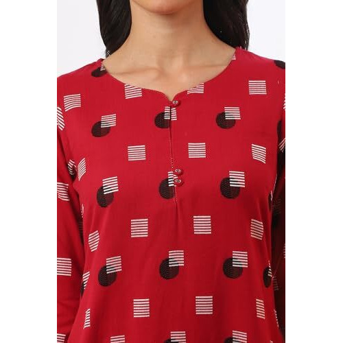 Aurelia Women's Red Yarn Dyed Cotton Blend Straight Kurta (Size M)-A15641-705505