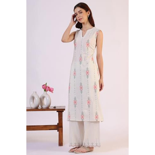 W For Woman Embroidered Straight Rayon Kurta & Parallel Pant Set (Size Xl)-Ws12320-400780
