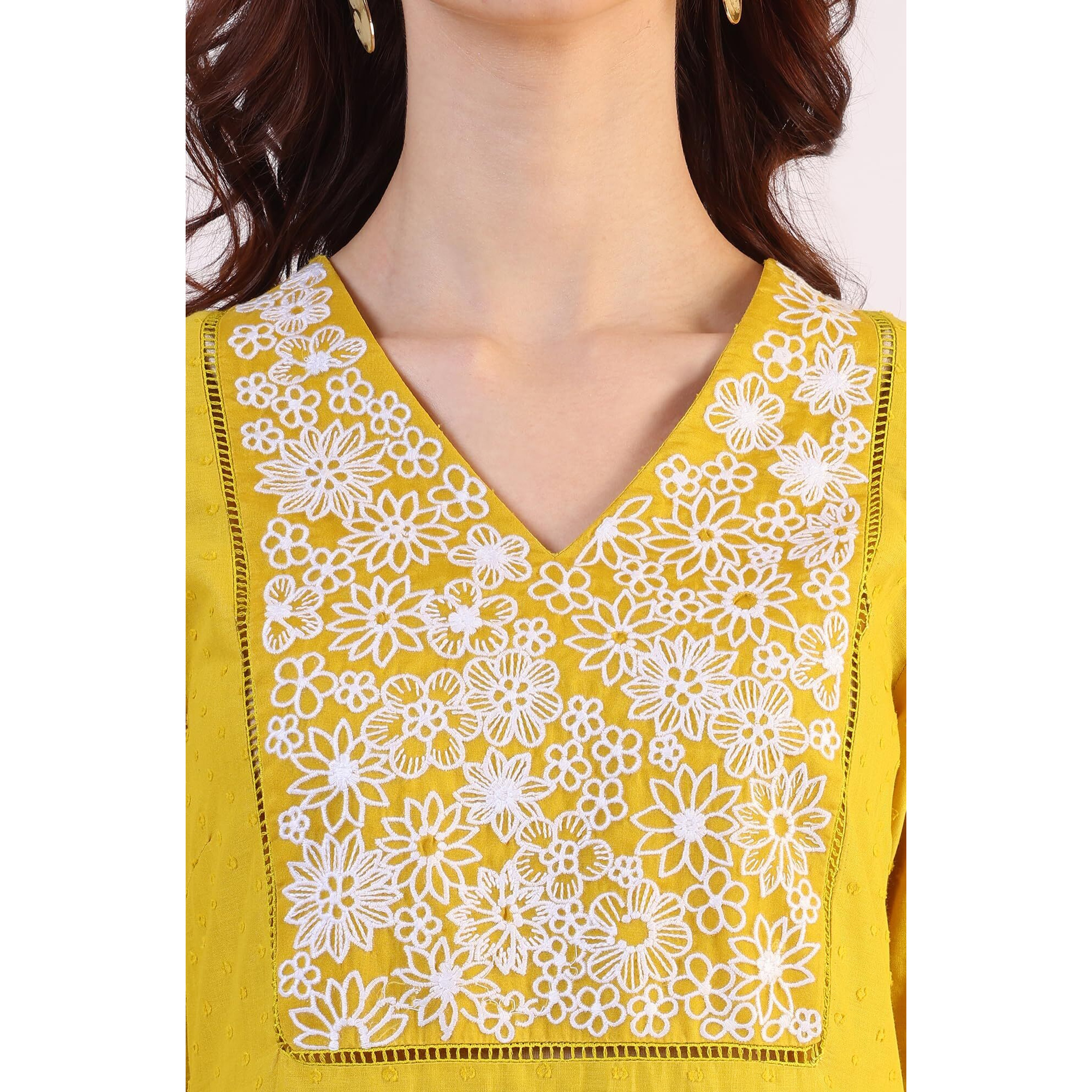 W For Woman Solid Straight Pure Cotton Kurta (Size S)-W12401-223191 Yellow