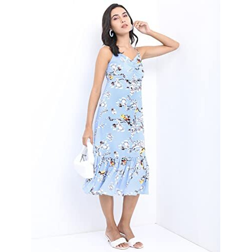 Ketch Women's Polyester Classic Calf Length Casual Dress (Khj6000075 Blue