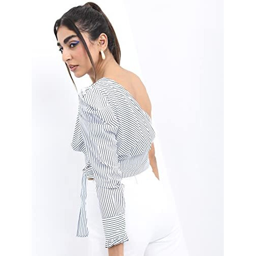 Ketch Women's Regular Fit Dress Shirt (Khtp000061_Off White/Navy