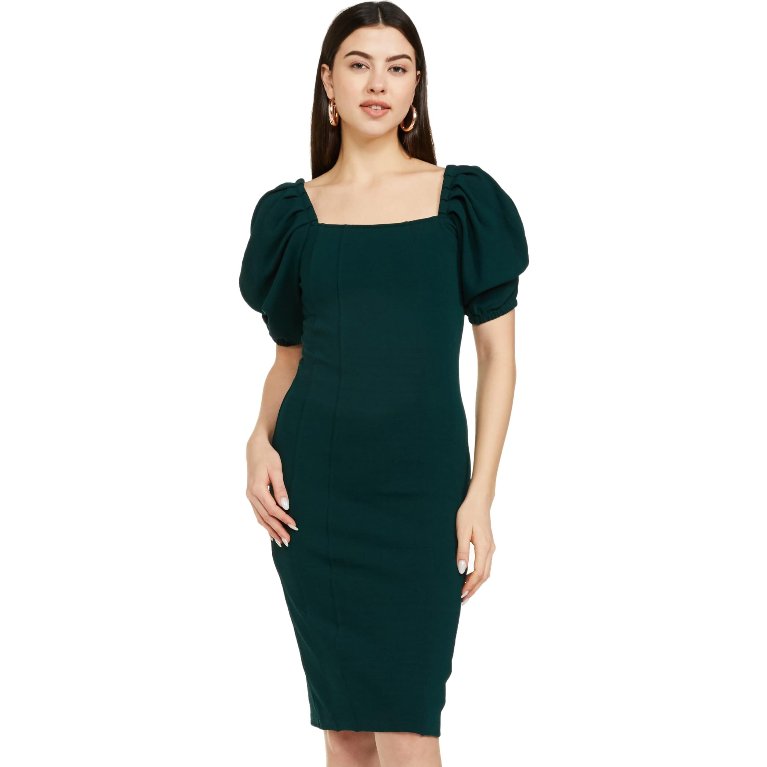 Ketch Women's Polyester Blend Classic Calf Length Casual Dress (Khj6000078 Green