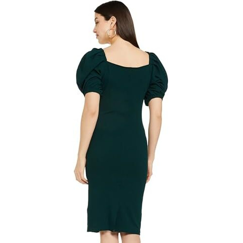 Ketch Women's Polyester Blend Classic Calf Length Casual Dress (Khj6000078 Green