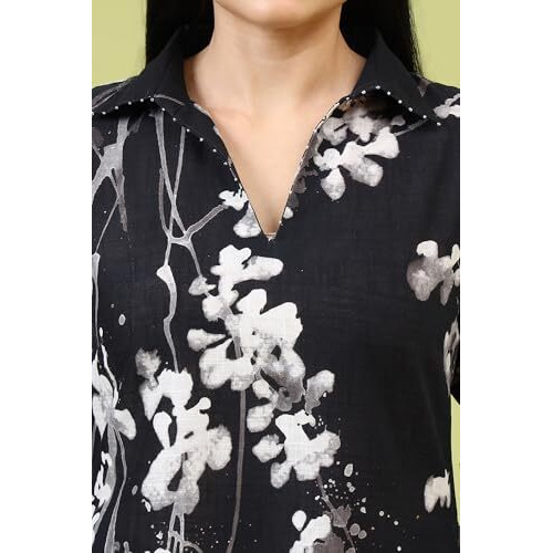 W For Woman Black Floral Printed Pure Cotton Straight Kurta (Size M)-W12231-125259