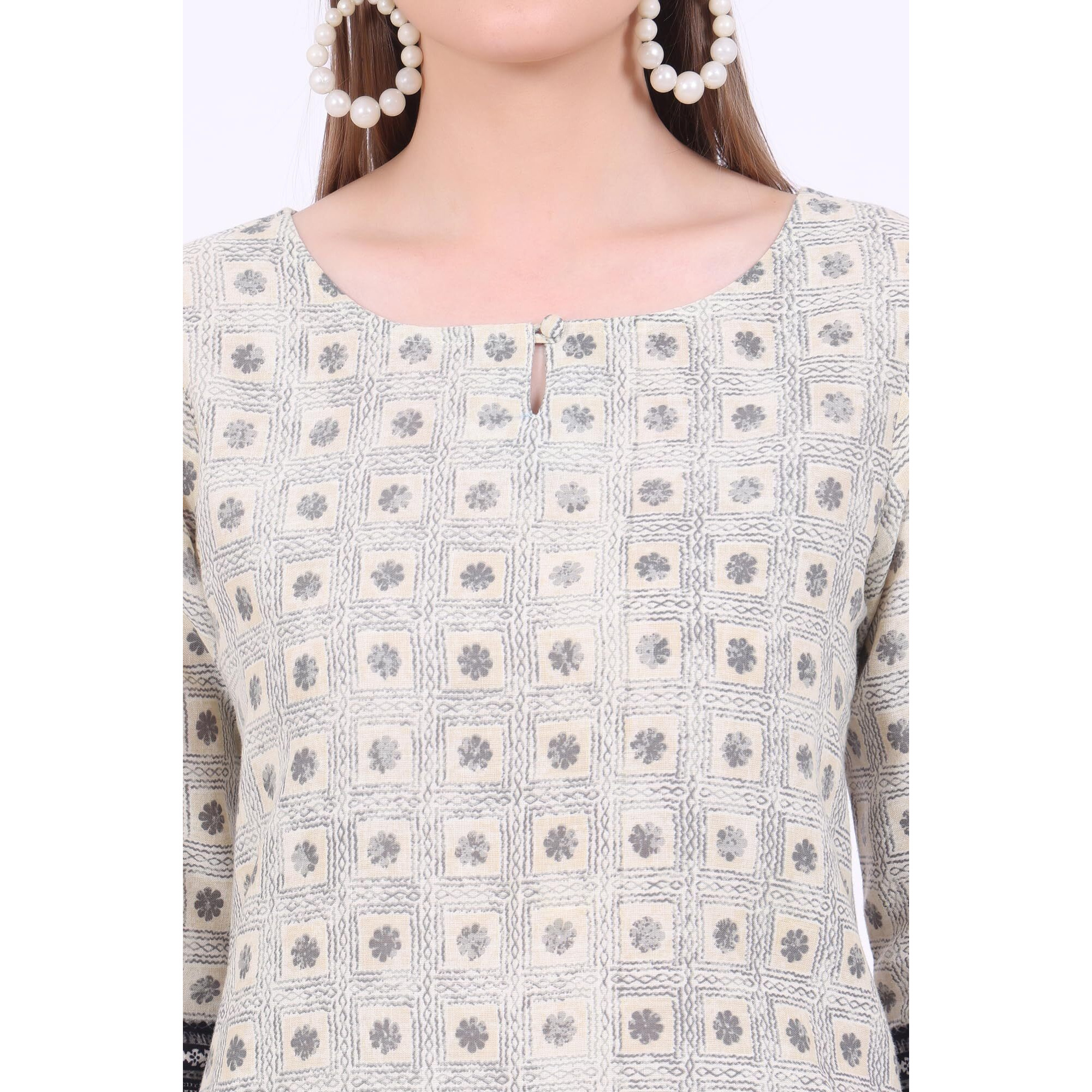 Aurelia Women's Beige Printed Modal Straight Kurta (Size M)-A15722-509255