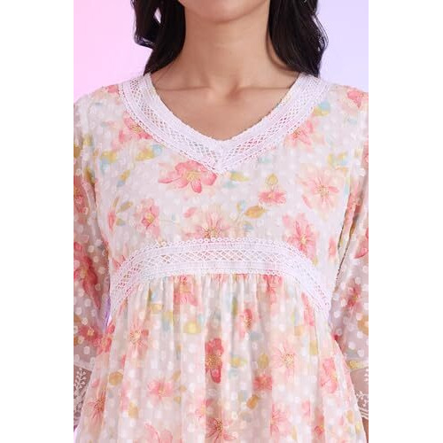 Aurelia Women's White Printed Straight Kurti (Size M)-A30518-509234