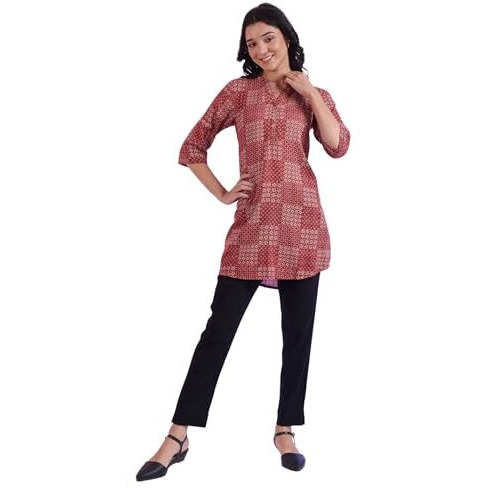 Aurelia Women's Brown Printed Pure Cotton Straight Kurti (Size L)-A30503-508832