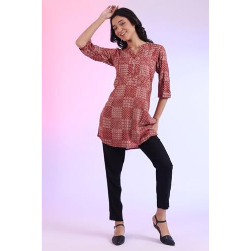 Aurelia Women's Brown Printed Pure Cotton Straight Kurti (Size L)-A30503-508832