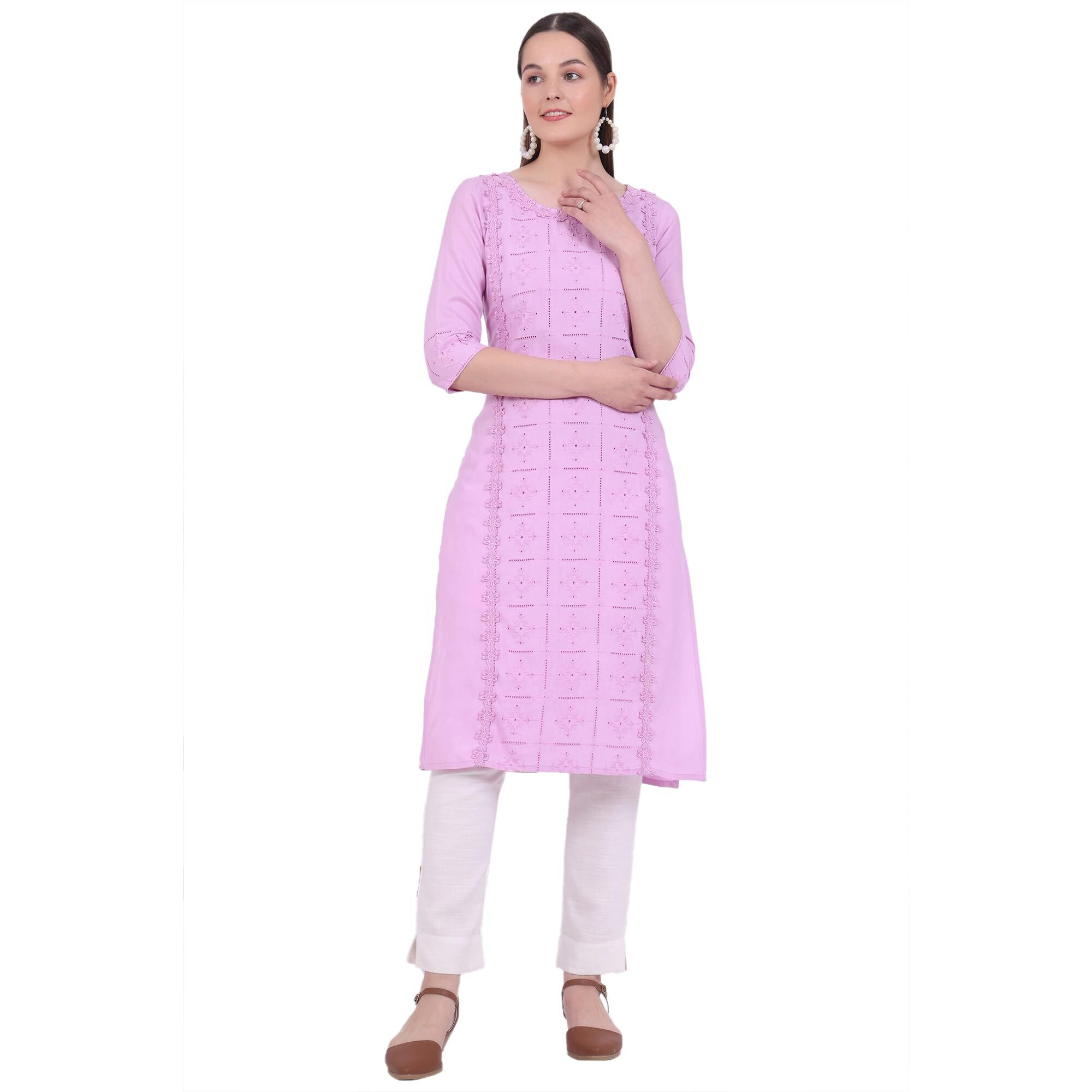 Aurelia Women's Purple Embroidered Straight Kurta (Size L)-A15784-E608391