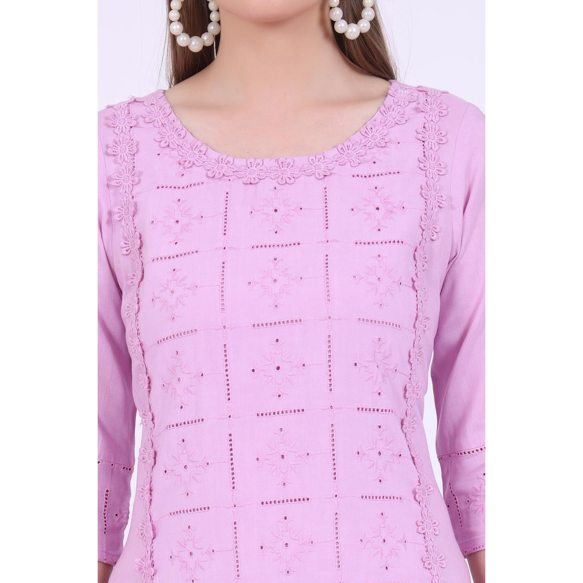 Aurelia Women's Purple Embroidered Straight Kurta (Size L)-A15784-E608391