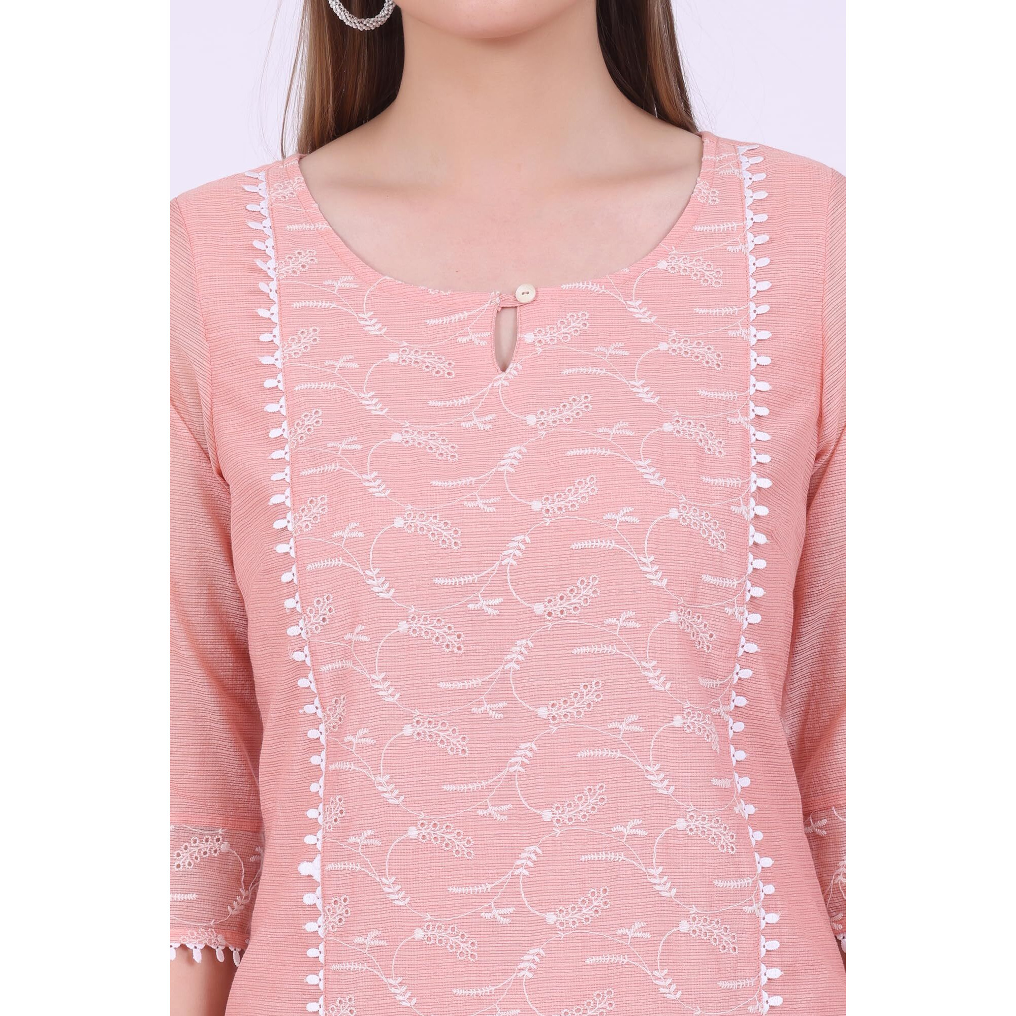Aurelia Women's Orange Embroidered Cotton Blend Straight Kurta (Size L)-A15829-E608027