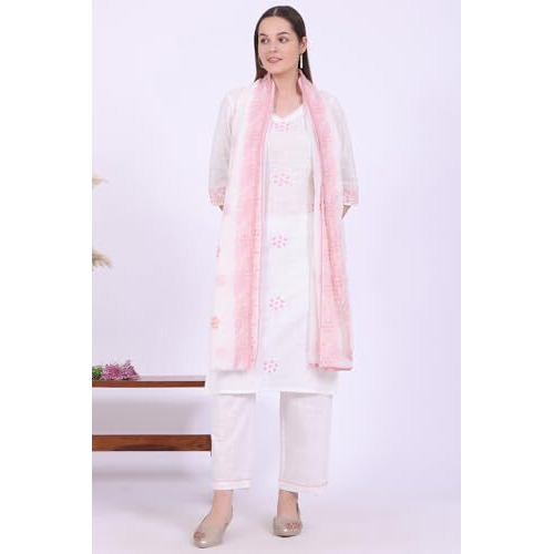 Aurelia Women's White Embroidered Pure Cotton Straight Kurta (Size L)-A15727-608380