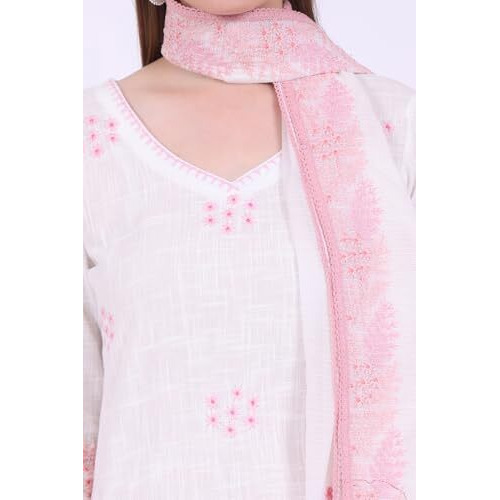 Aurelia Women's White Embroidered Pure Cotton Straight Kurta (Size L)-A15727-608380
