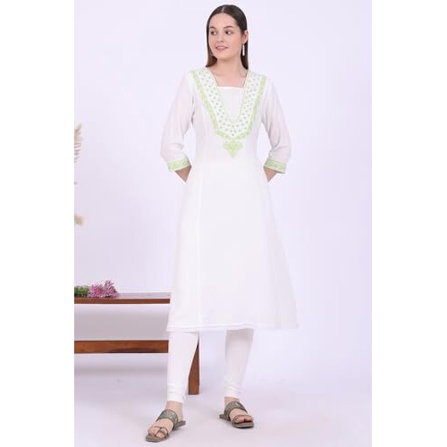 Aurelia Women's White Embroidered A-Line Kurta (Size Xl)-A15757-608250