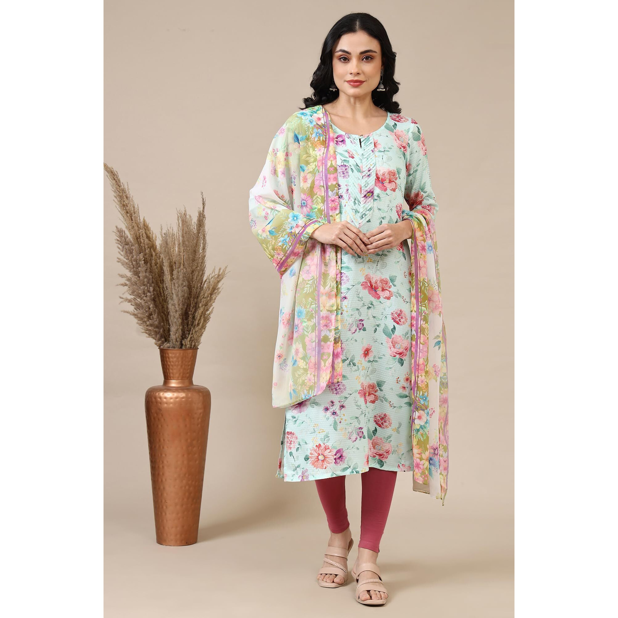 Aurelia Women's Multi-Coloured Floral Printed Georgette Dupatta (Size Free Size)-A80002-508932