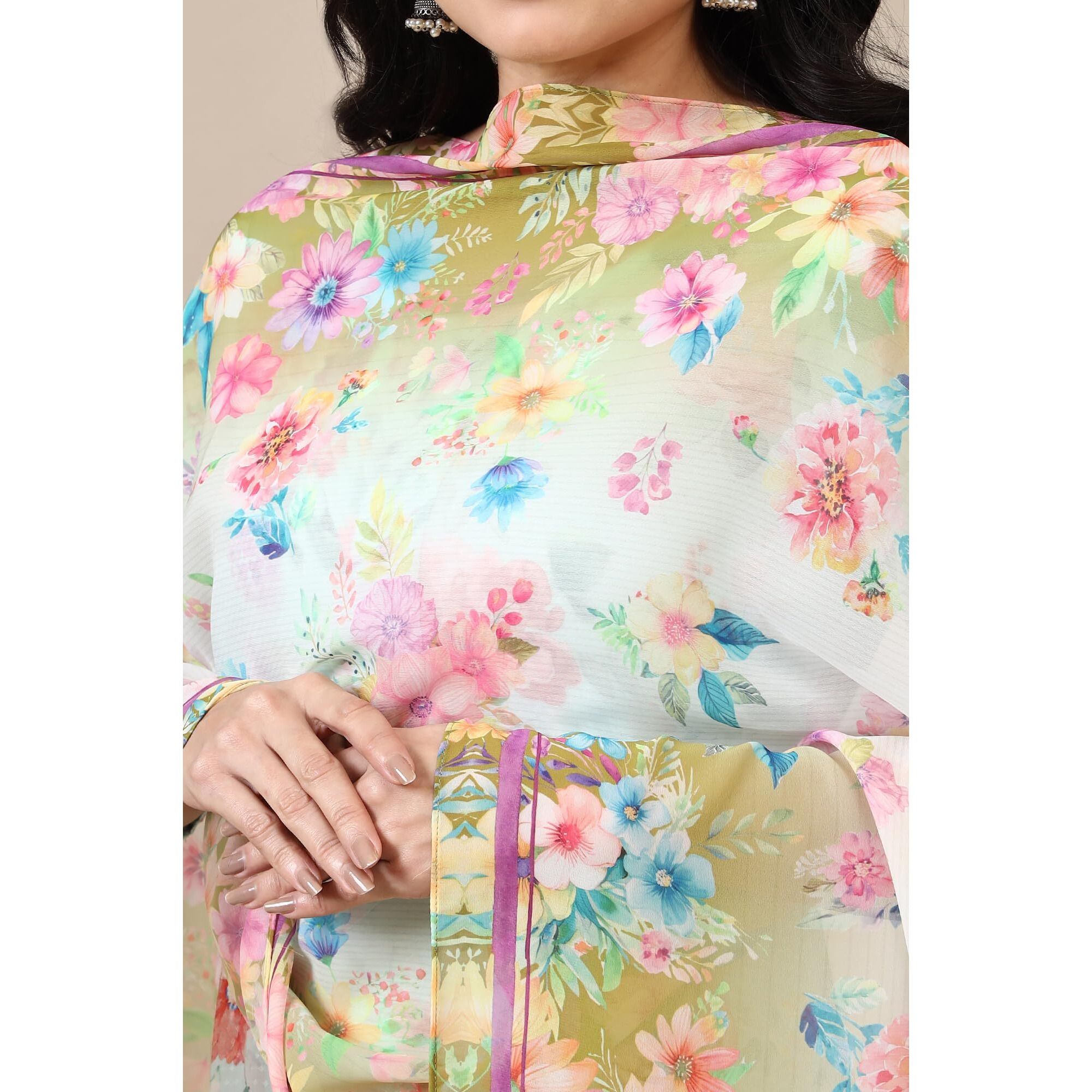 Aurelia Women's Multi-Coloured Floral Printed Georgette Dupatta (Size Free Size)-A80002-508932